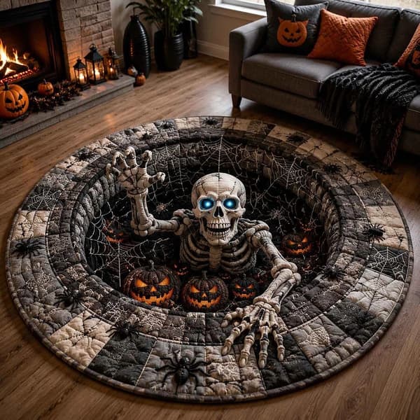 Halloween Rund Golvmatta, Kristall Sammet, Mjuk Tvättbar, Cosplay, Vardagsrum Sovrum