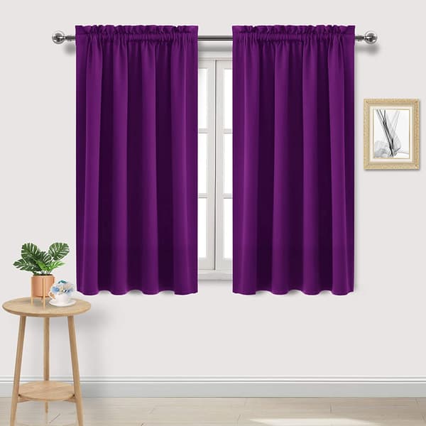 100% mørklægningsgardiner, sort, polyester, varmeisolering og energibesparelse til soveværelset Width 140 high 240cm-Purple