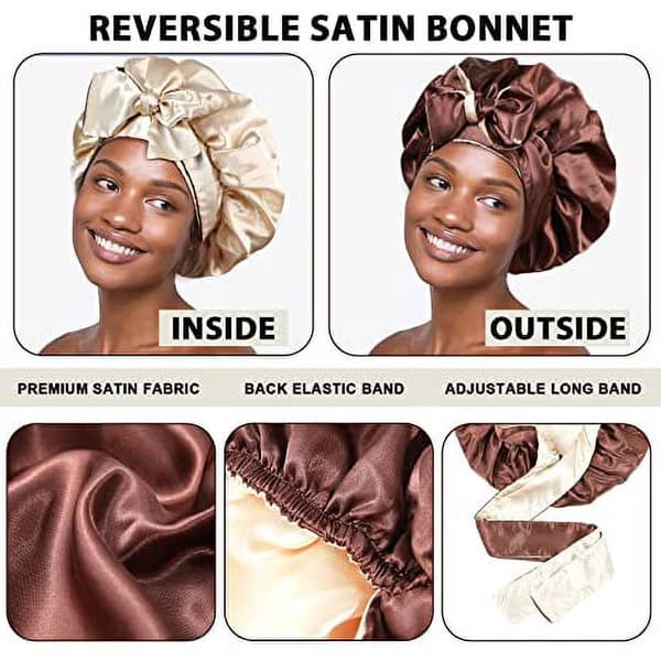 Dame Satin Bonnet - Vendbar Silke Hårindpakning med Bindebånd til Sovebrug
