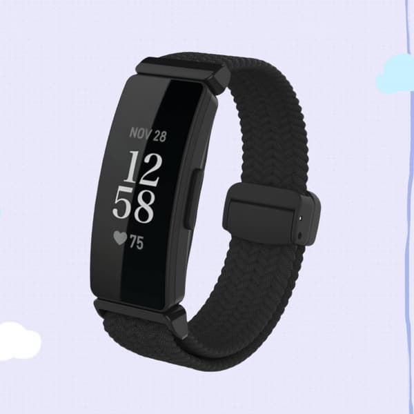 Nylon urrem til Fitbit Inspire 3, sort, blødt vævet, sikker magnetisk lukning Black