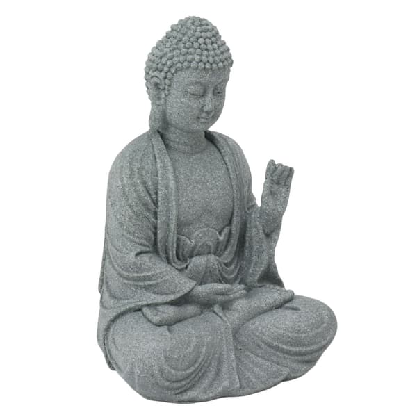 Grön sandsten Buddha-staty, sittande buddhistisk figurprydnad för vardagsrum och innergård