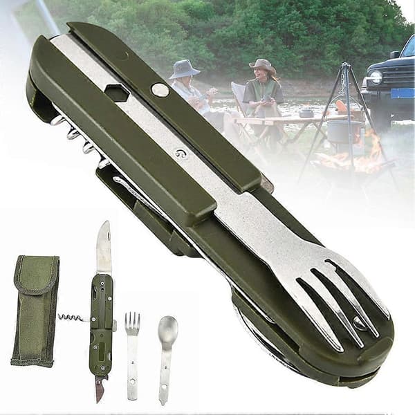 Letvægts foldbart campingsæt i rustfrit stål, multifunktionelt rustfrit bestik til rejser, picnic, vandreture 2pcs