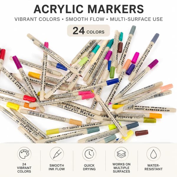 Akrylfärgspennor Set, 48 Färger, DIY Stenmålning, Giftfri, Vattenbaserad