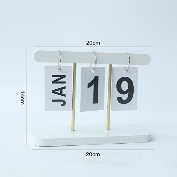 Evighetskalender i trä, vit, stående skrivbordskalender för hemmakontor och bibliotek
