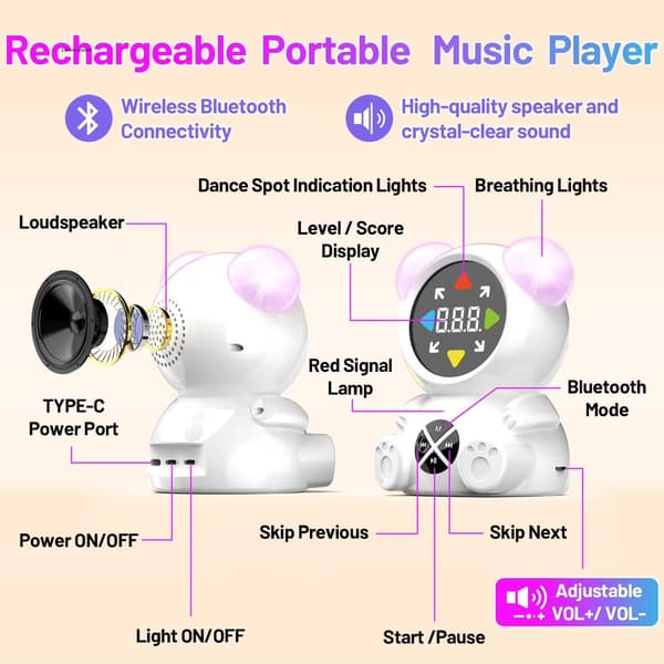Dansemåttelegetøj til børn 3-12 år, trådløs Bluetooth lysende musikdanseplade, gaver til drenge og piger