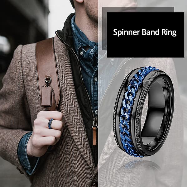Anti-stressring med flaskeåbner, sort/blå, 24 mm, rustfrit stål