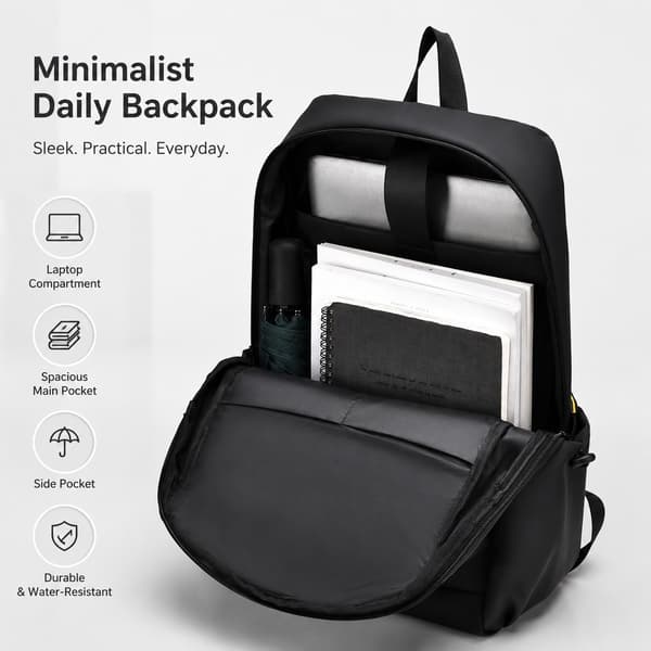 Vandtæt Laptop Rygsæk 15,6 Tommer, Sort, Polyester, Holdbar Computertaske til Rejser