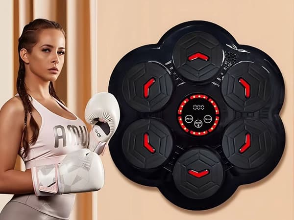Boksetræner med musik, Bluetooth, LED, hastighedsniveauer, USB genopladelig, inklusive handsker