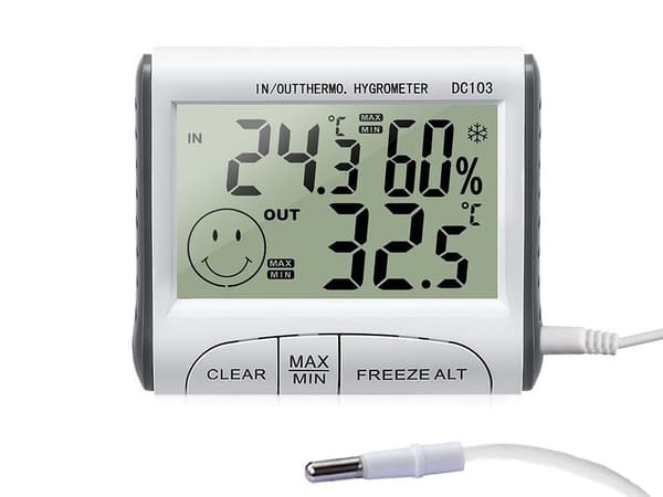 Værstasjon Termometer Hygrometer, Innendørs Utendørs Temperatur Fuktighetssensor, LCD-skjerm