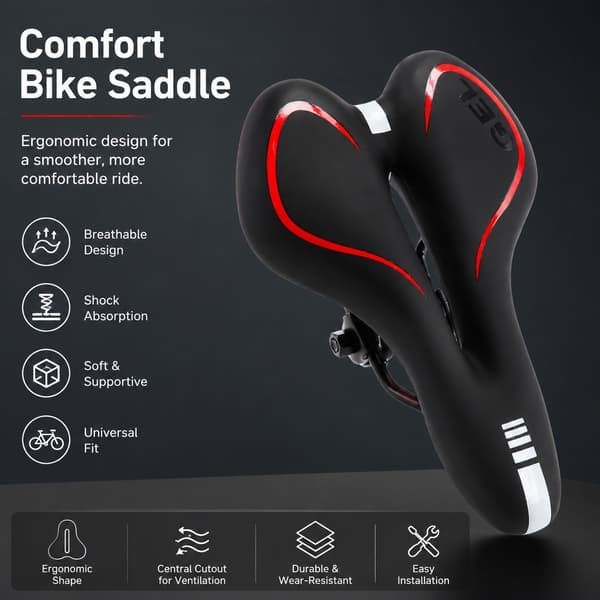 Cykelstol Silikone Gel Polstring, Sort Rød, Komfortabel Universal Pasform til Mountain Road Cruiser