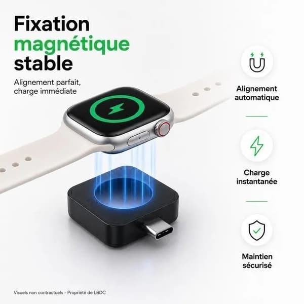 Magnetisk trådlös laddare för Apple Watch, 2,5W Mini USB-C Bärbar