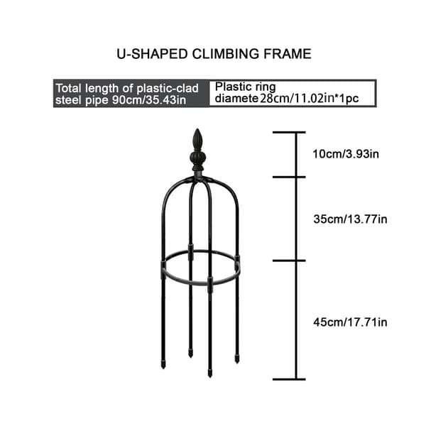 11 mm sort U-formet plantestøtte, rosetrellis, havevinstativ