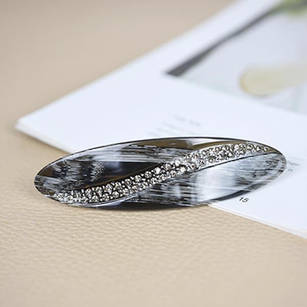 Hårspenner i cellulose med skilpaddemønster, oval form, fransk design, rektangulær Gray White