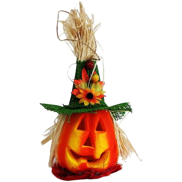 Halloweenpumpa skumljus med stråhatt, höstdekoration, 1-pack