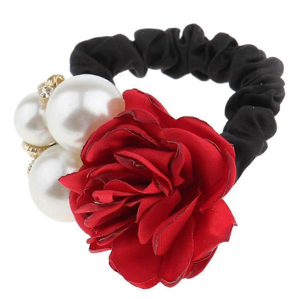 2x Elastiskt Gummiband Pärlor Ros Blomma Hårband Rep Scrunchie Hästsvans