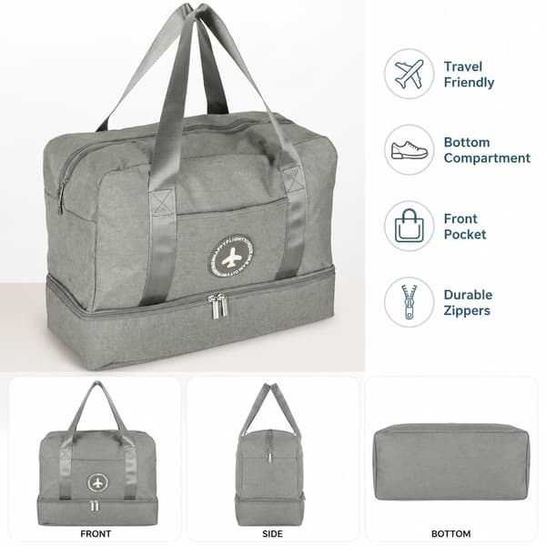 Reisebag, grå, 39x18x30cm, polyester, håndbagasje for Ryanair