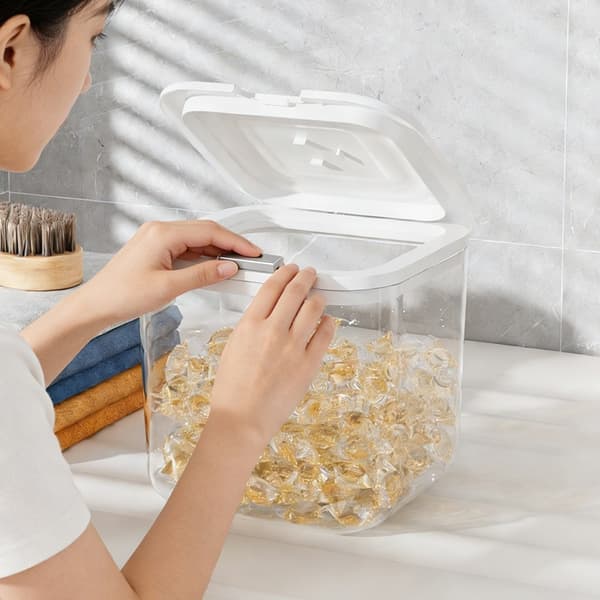 Förvaringslåda för tvättmedel, 2,5L fyrkantig liten, trycköppning, transparent plast, fuktsäker 6L Rectangular Medium