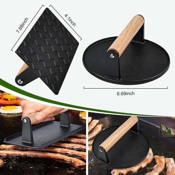 Non-Stick Hamburgerpresse-sæt, 5 dele, Støbejernsburgerform & Silikonepensler