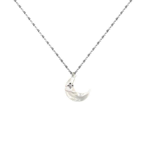 S925 Silver Månhalsband, Silver, 41cm Kedja, Strass, Elegant Present