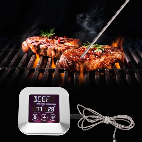 Digital pekskärms kötttermometer med sond, köksmatlagningstimerverktyg