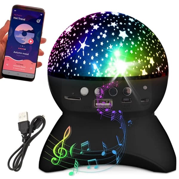 Stjerneprojektor Nattlys, LED Bluetooth-høyttaler, USB, Stjernehimmeleffekt, Barnerom