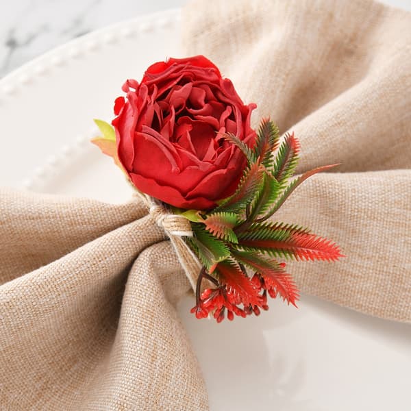 2 stk blomsterserviettringer, vinrød, simuleringsserviettspenne for hotellrestaurant