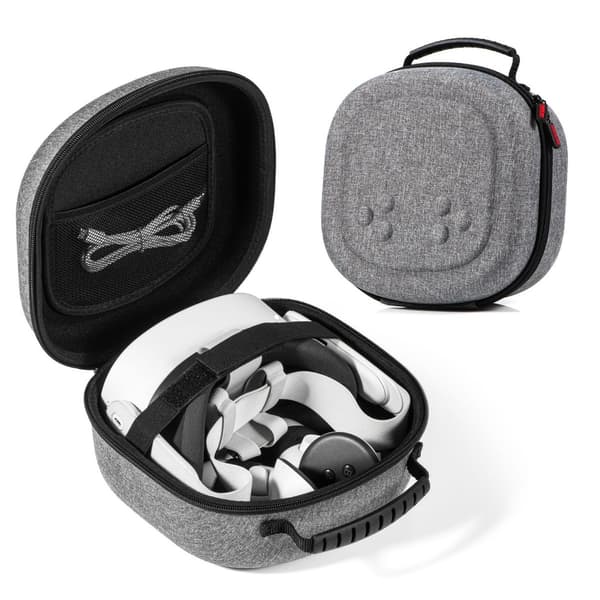 VR-headsetfodral kompatibelt med Meta Quest 3S/3/2 & Vision Pro, grå, hårt skal, bärbart