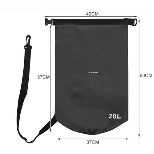 Vandtæt Tørpose 20L, Sort, PVC, Kraftig, til Camping, Kajakroning, Vandring 20L