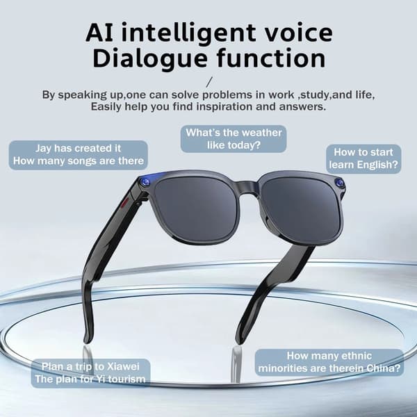 AI Smarta Glasögon med Realtidsöversättning, Bluetooth-musik, Röstassistent, Telefonsamtal