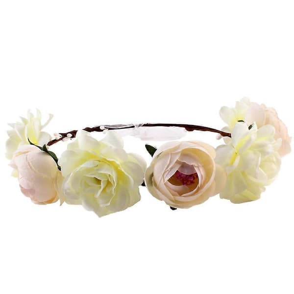 2x Kvinner Brud Blomsterhodebånd Bohemsk Plomme Blomsterkrone Hårbånd Gul