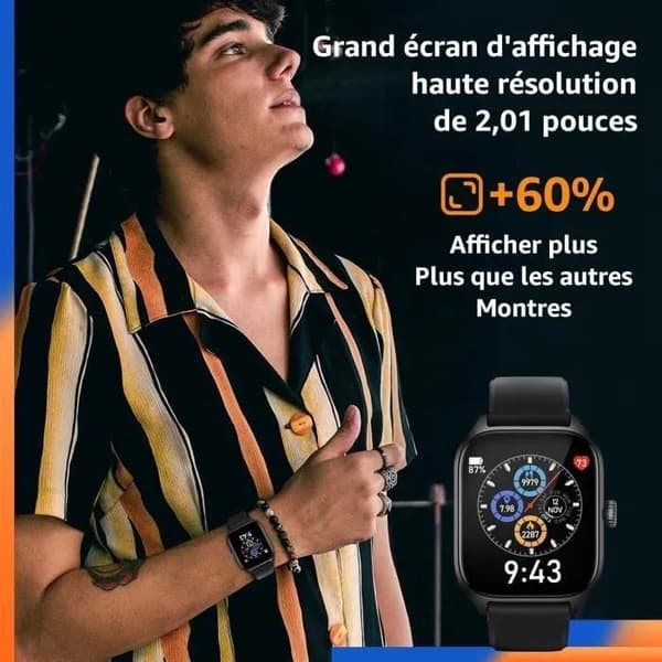 2,01\" Fuld Touch Smartwatch til Mænd og Kvinder, Bluetooth, Besvar-Ring, Notifikationer, Metalkabinet