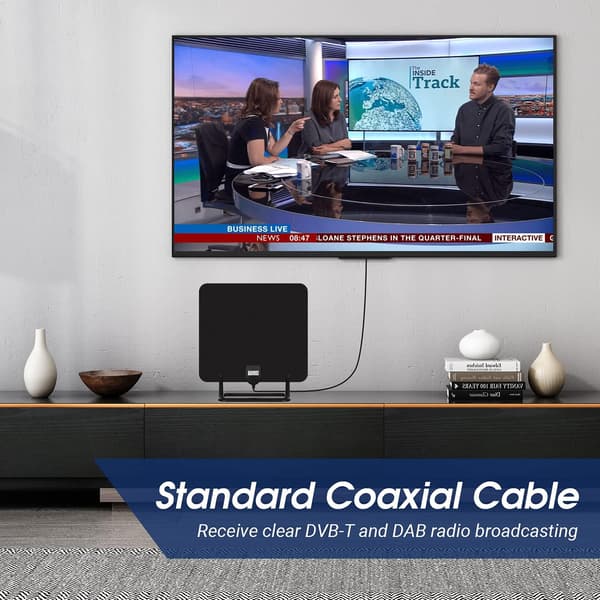Indendørs TV-antenne til Freeview HD - Bærbar Antenne med Stativ & Vinduesmontering, DVB-T2, 3m Kabel, Sort