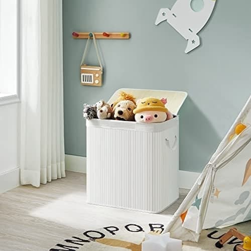 Rymlig tvättkorg i bambu med lock och separerbara sektioner Aquaforge
