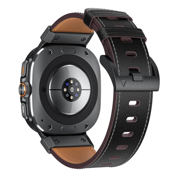 Ægte læder urrem til Samsung Watch 7 Ultra 47mm, sort, spænde i rustfrit stål