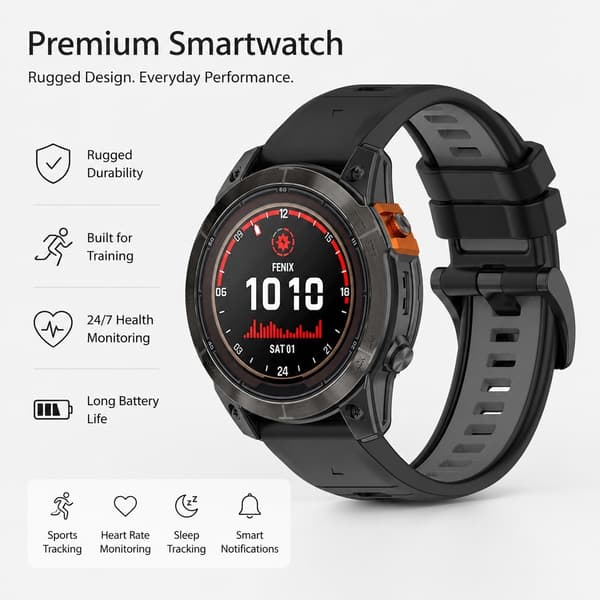 Silikone urrem til Garmin Fenix/Epix, 22 mm, tofarvet sort grå, quick release