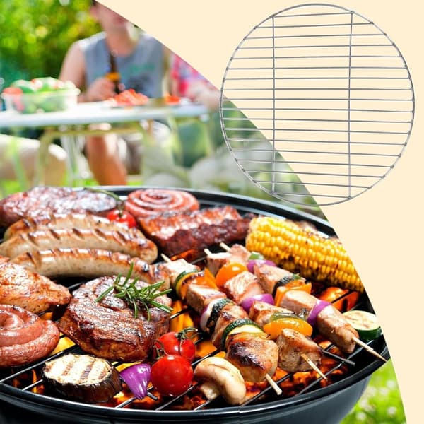 Churrasco-grill i rustfrit stål, rund, til have, camping og picnic
