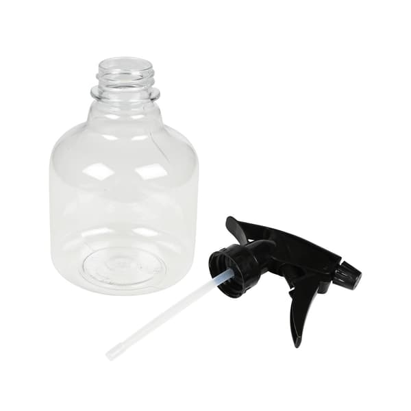 Suihkepullo 250 ml, läpinäkyvä mustalla suihkupäällä, kasvisuihku