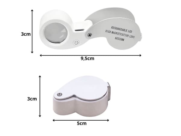LED USB Uppladdningsbart Förstoringsglas, 60X, Vikbart, för Läsning och Hobby