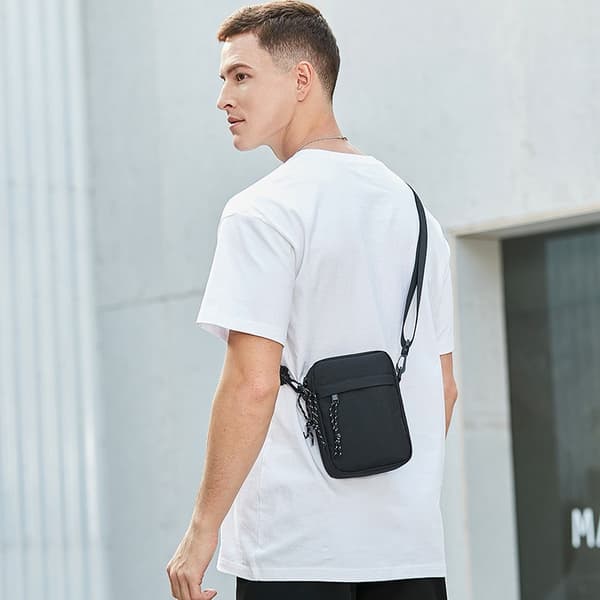 Crossbody-telefontaske til mænd, let, kompakt, sort