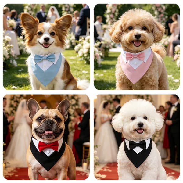Hundhalsband med bröllopsstil i brittisk stil & triangelbandana, Röd, S/M/L, Polyester M-Red
