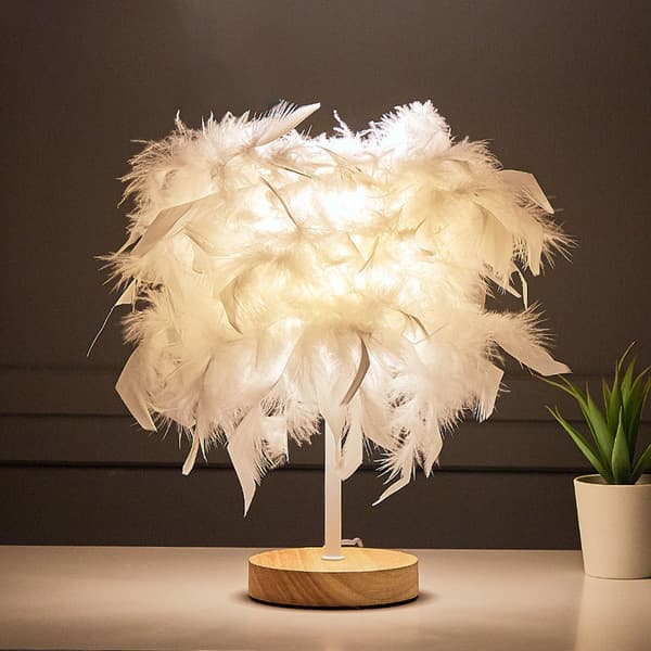Fjäderbordslampa, vit, lyxig sänglampa för sovrum, vardagsrum, fest, bröllopsdekoration