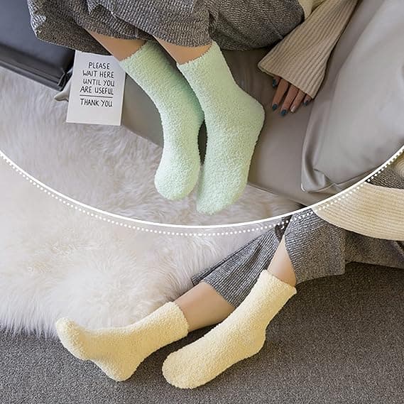 Fuzzy Damstrumpor Mjuka Varma Vintertofflor Mikrofiber Mjuka Sovstrumpor för Hemma
