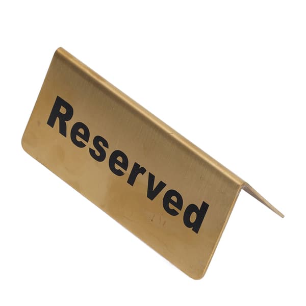 Dobbelt-sidet bordsskilt i guld rustfrit stål, pladsbesparende, til fest, bryllup, hotel, reserveret