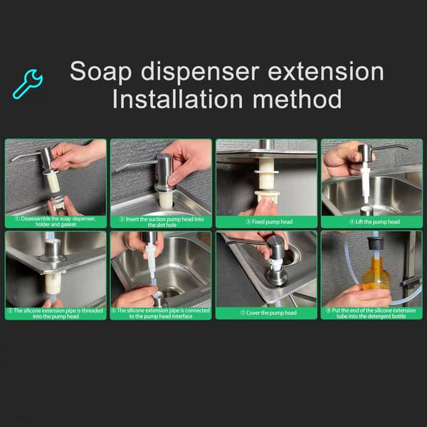 Køkkenvask Sæbedispenser med Børstet Pumpe & 1M Silikone Forlængerrør