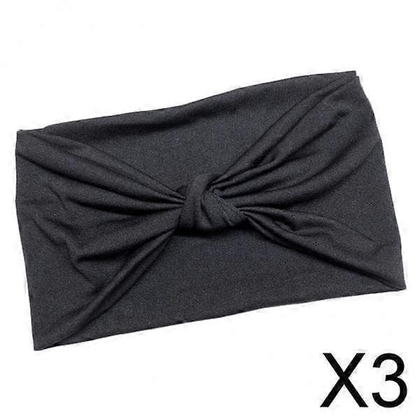 3x Elastisk Hodebånd for Kvinner med Bredt Hode, Sport, Løping, Yoga Svart
