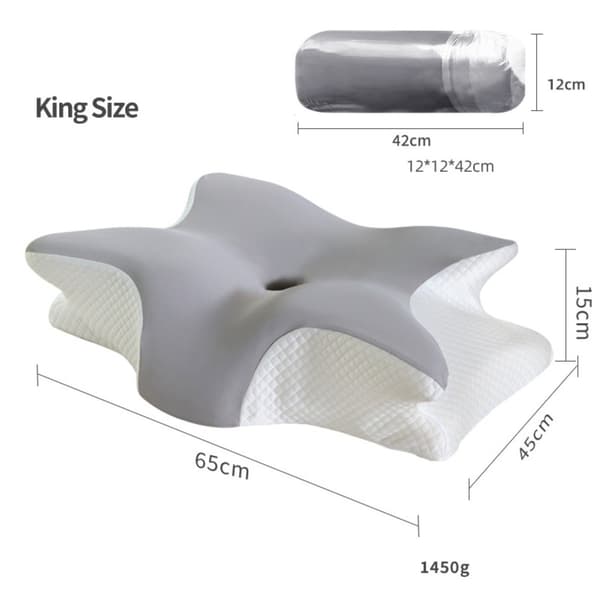 Memory Foam Cervicalpute, Grå, Sommerfuglform, Nakkestøtte for Dyp Søvn, 65x45x15cm