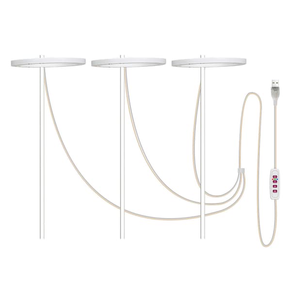 LED-plantegroeilamp, 3 hoveder, 5 dæmpbare tilstande, timing, USB, til potteplanter drivhus