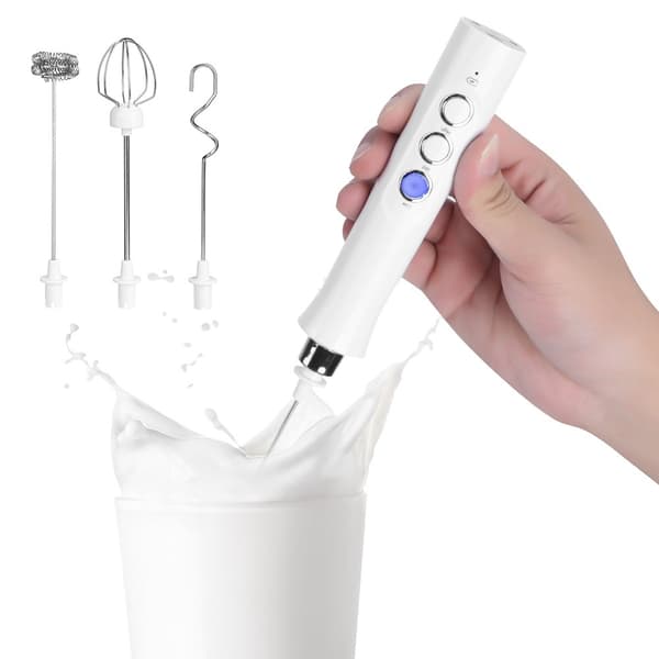 Bærbar USB Elektrisk Eggvisp, Melkeskummer og Kafferører, Hvit