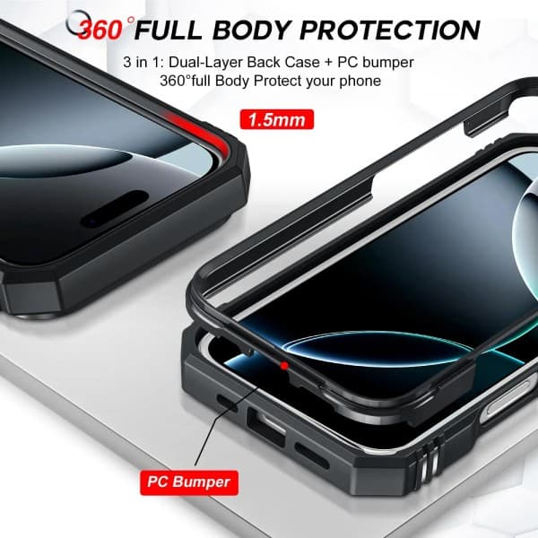 Hydrogel skærmbeskyttersæt med magnetisk etui og stativ til iPhone 17 Pro Max, sort