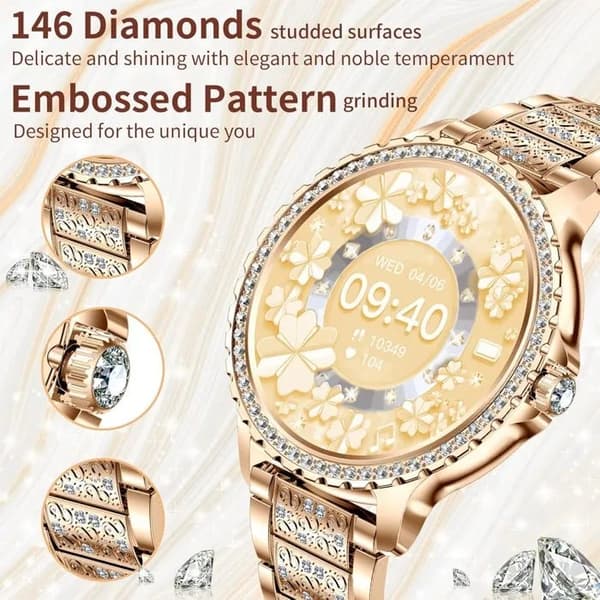 Dam Smartwatch 1.32\" HD Diamant, Bluetooth-samtal, 120+ Sporter, Puls, SpO2, Sömnspårare, iOS/Android